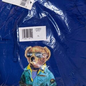 Classic Blue Hoodie with Bear Graphic